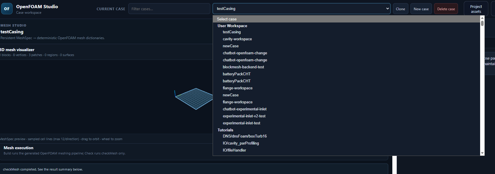 Case selector interface screenshot